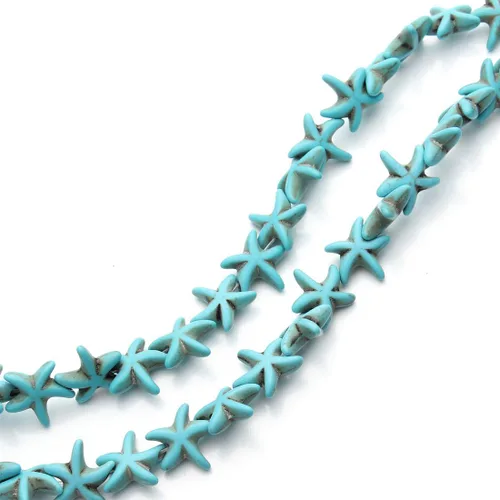 Vista 2 de Cuentas de estrella de mar azul turquesa sueltas estrellas estrellas estrellas cuentas náuticas para niñas aproximadamente 38 piezas/hebra 0.512 in