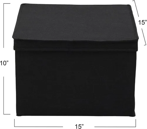 Vista 3 de Household Essentials Caja de almacenamiento cuadrada KD con tapa, 15 x 15 x 10 pulgadas, lino negro, juego de 2