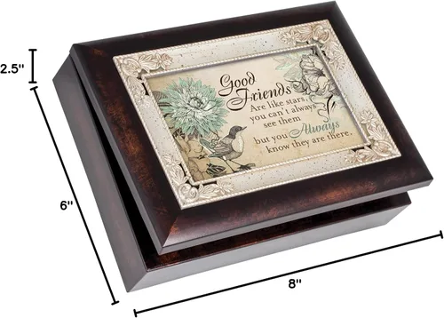 Vista 8 de Cottage Garden Good Friends are Like Stars Burlwood Jewelry Music Box reproduce para qué sirven los amigos
