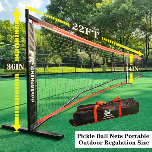 Vista 6 de Portable Pickleball Net Set, 22FT Pickle Ball Net with Paddle Set of 4 Regulation Size Net, Weather Resistant Steel Frame, Outdoor Pickleballs and