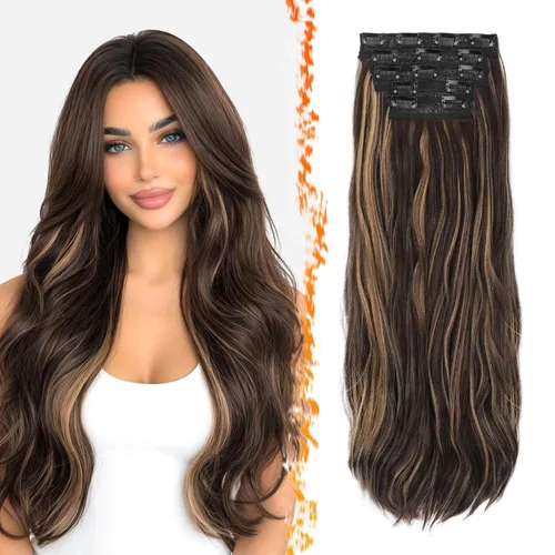 Vista 27 de BARSDAR 24 Inch Synthetic Layered Loose Wavy Black Clip in Hair Extensions