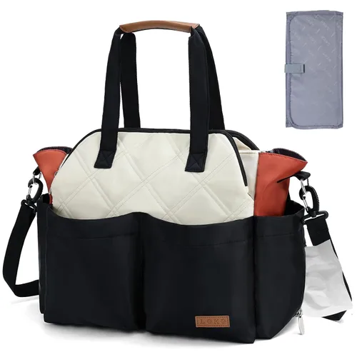 Vista 10 de Lekebaby Bolsa de pañales, 17 bolsillos, bolsa de pañales de viaje grande impermeable con cambiador portátil, bolsa de hospital cruzada para mamá