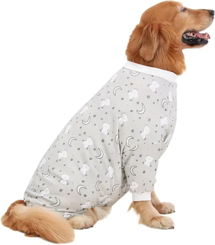 Vista 24 de HDE Pijama de una pieza para perro, ligero, para perros M-3XL, estrellas fantasmales, talla S