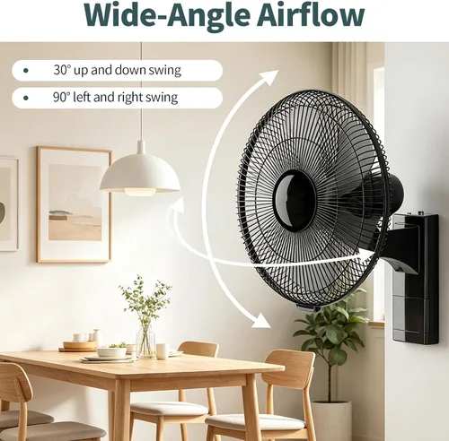Vista 4 de Ventilador solar de 16 pulgadas con control remoto, ventilador de pared para exteriores con panel solar y adaptador de corriente, ventilador