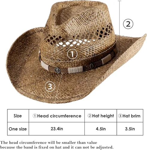 Vista 5 de MIX BROWN Sombreros de vaquero de paja, sombrero de vaquero occidental, sombrero de ranchero para hombres y mujeres, exquisita banda de decoración