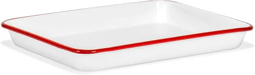 Vista 8 de Red Co. Bandeja rectangular clásica de metal esmaltado de 11 x 9 pulgadas, 2 cuartos de galón, borde blanco sólido/verde oscuro