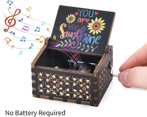 Vista 8 de Caja de música de madera, instrumento musical de manivela de madera con melodía "You're My Sunshine", regalo para familiares, amigos, amantes