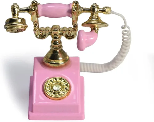 Vista 13 de Teléfono de casa de muñecas 1:12 en miniatura, modelo de teléfono giratorio, decoración de escritorio, accesorios retro para casa artificial sala