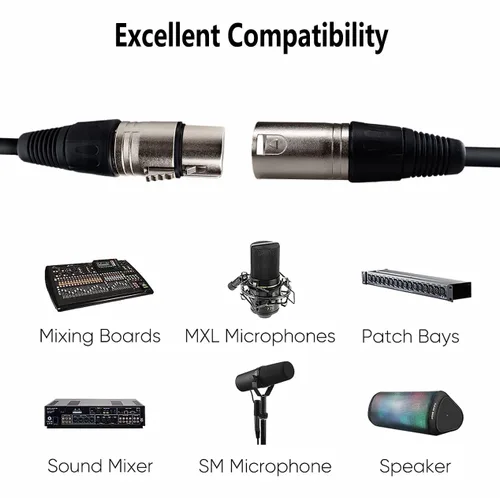 Vista 8 de Conector XLR de 5 pines, cable de micrófono XLR, conexiones equilibradas macho a hembra para micrófono e interfaz de audio (9.8 ft/10 pies)