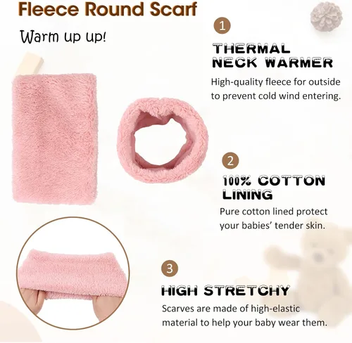Vista 5 de Conjunto de gorro y manoplas de forro polar para bebé, gorro de invierno para niños pequeños, bufanda cálida con orejas de bebé, bufandas