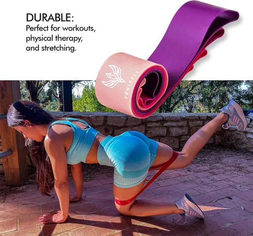 Vista 4 de Fitness Elastic Bands, Set of 5 Resistance and Muscle Bands 100% Latex Exercise Bands for Yoga, Pilates, Buttocks, Arms and Legs.