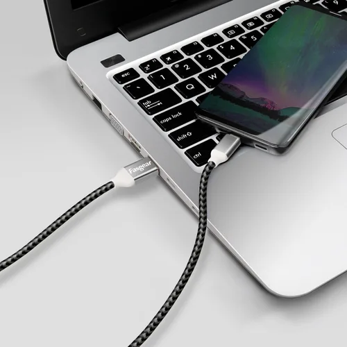 Vista 6 de Fasgear Cables USB C a USB A de 10 pies, paquete de 2, negro, blanco Carga rápida 3A, tipo C 2.0, trenzada, compatible con Galaxy S21 Plus Note 10