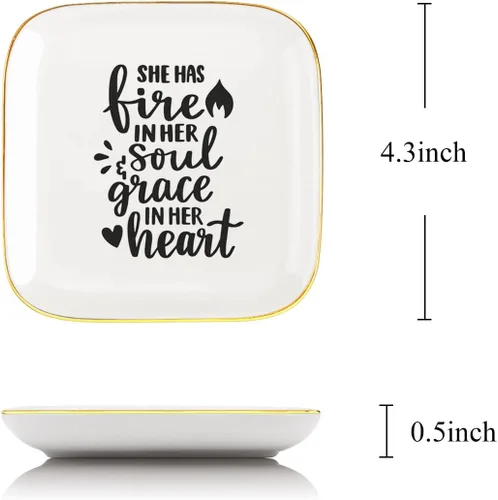 Vista 2 de She Has Fire in Her Soul Grace in Her Heart - Plato decorativo para anillos de cerámica, para mujeres y niñas, regalos únicos y significativos
