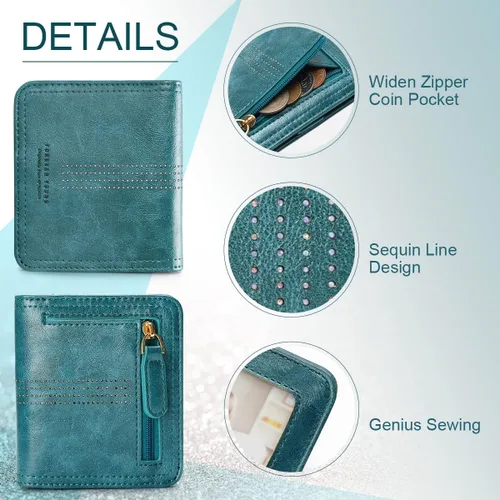 Vista 6 de APHISON Billetera para mujer, delgada y pequeña, cartera RFID para mujer, azul (01A125peacock Blue), Moda