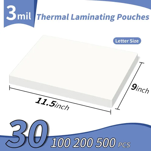 Vista 2 de 3 mil Hojas de laminación térmica 30 paquetes, bolsas de laminación transparentes de 9” x 11,5” contiene hojas de 8,5 x 11 pulgadas, papel