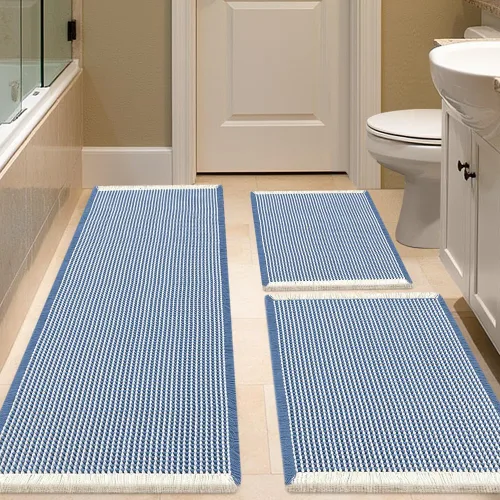 Vista 13 de IM HOME Tapete de baño de punto gofre, color caqui, de 24 x 17 pulgadas, tejido bohemio, moderno, absorbente, antideslizante, suave, lavable