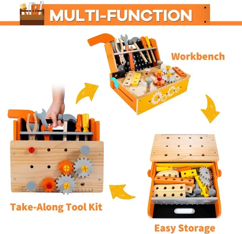 Vista 3 de Wooden Kids Tool Bench 54 PCS Montessori STEM Tool Set for Toddlers Age 3+