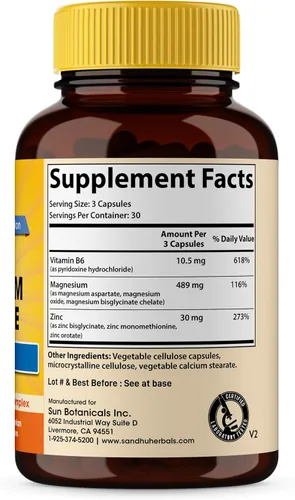 Vista 3 de SANDHUHERBALS Suplemento de aspartato de zinc y magnesio 90 cápsulas con vitamina B6 y zinc Alta absorción, sueño y apoyo inmunológico