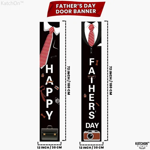 Vista 2 de KatchOn, Cartel negro con texto en inglés «Happy Father» – XtraL, 72 x 12 pulgadas Esmoquin para colgar telón de fondo del día del padre