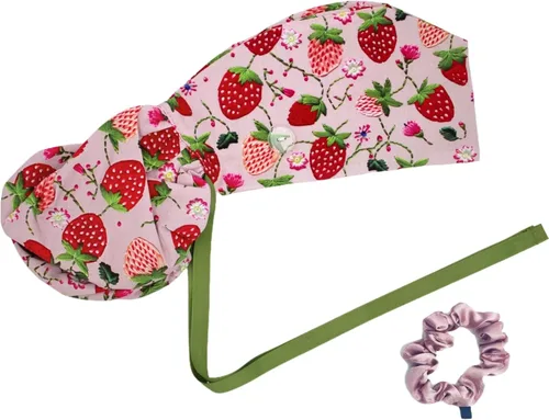 Vista 23 de Gorra médica con interior sedoso, gorro de algodón con banda para el sudor y botones, cola de caballo ajustable