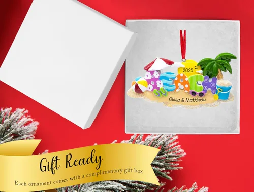 Vista 2 de Adorno de Navidad personalizado para la playa 2026, personalización gratuita, vacaciones de verano, vacaciones en la playa, decoración con palmera