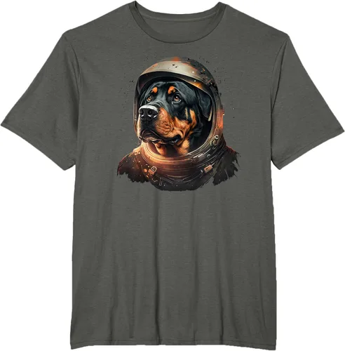 Vista 5 de Divertida camiseta Rottweiler con diseño de astronauta rottweiler en galaxia espacial, Negro