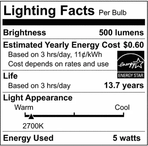 Vista 4 de Satco 21827-5.5B11/LED/927/CL/120V/E12/2CD Decorativa (S21827) Bombilla LED de punta roma