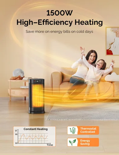 Vista 4 de Calentadores de Espacio para Uso en Interiores, Calentador de Cerámica PTC Eléctrico Portátil Oscilante de Calentamiento Rápido de 1500W