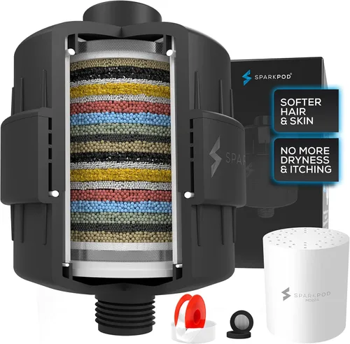 Vista 10 de SparkPod Filtro de cabezal de ducha de 23 etapas para cabello seco y piel – Filtros de ducha universales de alto rendimiento para eliminar productos