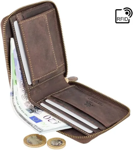 Vista 5 de VISCONTI Billetera para hombre, M, Marrón aceite., Cartera RFID con cremallera