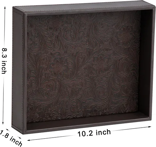 Vista 2 de Bandeja rectangular de piel sintética pequeña para servir de 10 x 8 pulgadas, moderna y elegante bandeja decorativa para mesa de café, joyería