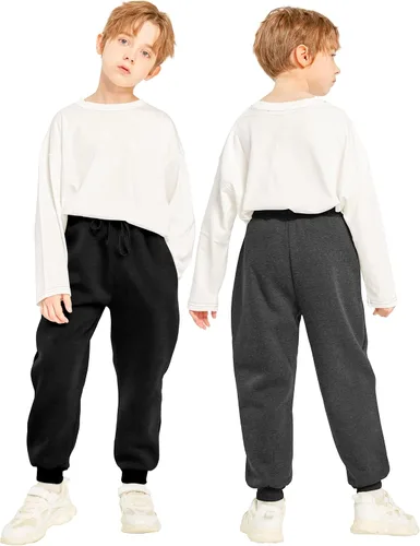 Vista 7 de Resinta Paquete de 4 pantalones deportivos de vellón para niños con bolsillos y cordón