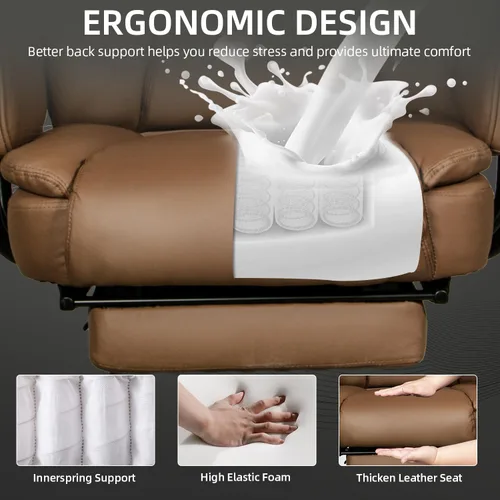 Vista 4 de Silla de oficina reclinable con reposapiés, sillas de escritorio de oficina en casa grandes y altas, 400 libras con respaldo alto, asiento ancho