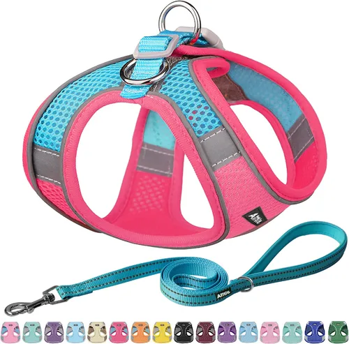 Vista 24 de AIITLE Arnés para perro, arnés sin tirones con correa, chaleco reflectante ajustable para perro, arnés para gatos a prueba de escape, caminar al