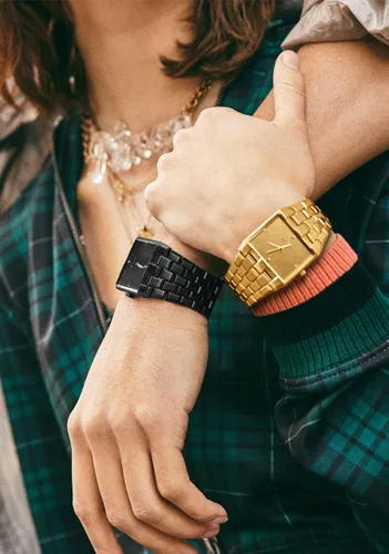 Vista 5 de Nixon Ticket A1262502-00 Reloj de acero inoxidable con esfera dorada de 1.339 in para mujer, Acetato azulnegro