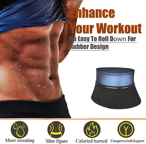 Vista 5 de huiming Faja reductora de cintura para hombre, cinturón de sauna, sin neopreno, cinturón adelgazante de sauna, moldeador de entrenamiento