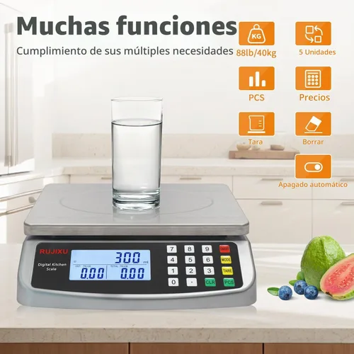 Vista 6 de Báscula de Alimentos 88lb/40kg Báscula Digital Grande de Cocina 0.05oz/1g con Cálculo de Precios Báscula Comercial Acero Inoxidable 304 báscula