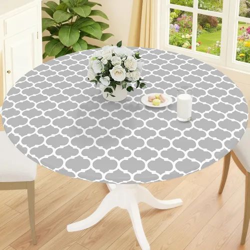 Vista 39 de Smiry Mantel redondo de pícnic, fundas de mesa elásticas impermeables para mesas de 18 a 24 pulgadas, manteles de vinilo con parte trasera