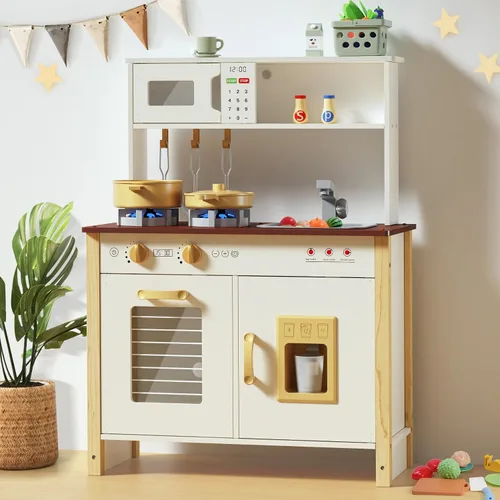 Vista 8 de Babytronic Cocina de juego para niños, juego de cocina de madera para niños a partir de 3 años con luces reales, sonidos, estufa, fregadero, horno