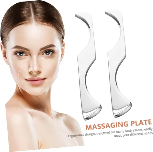 Vista 7 de FOMIYES Cuchillo para fascia de acero inoxidable, raspador de masaje, espátula facial, masajeador facial, raspador de masaje Guasha, herramientas