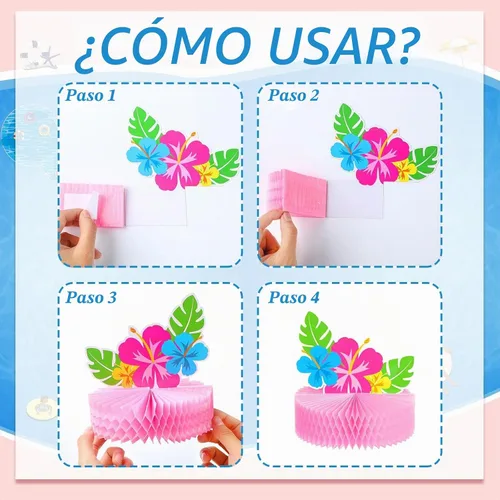 Vista 3 de Teling 9 piezas de centros de mesa de panal de abeja de verano para piscina, playa, decoración 3D de doble cara sandía panal de abeja flamenco