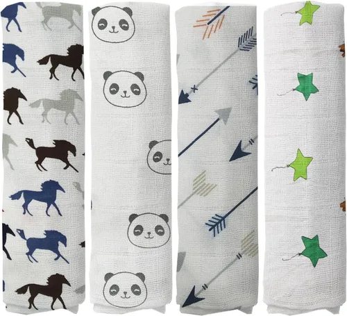 Vista 4 de Rajlinen, Mantas de muselina 100% para envolver al bebé, mantas de recepción para recién nacidos, unisex, suaves, cálidas y acogedoras, paquete