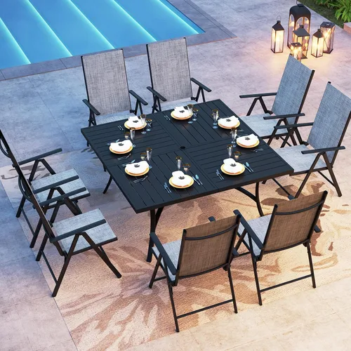 Vista 13 de PHI VILLA Juego de comedor al aire libre para 4, mesa de metal con sillas plegables, negro