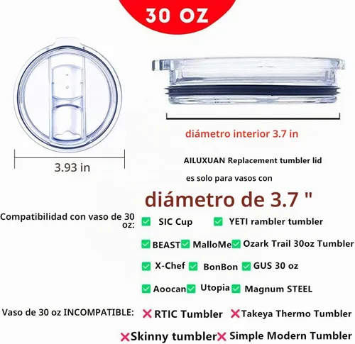 Vista 2 de Tapas de repuesto para vasos, tapas de vaso a prueba de derrames, 30 onzas para YETI Rambler, Ozark Trail y otras marcas de vasos de acero