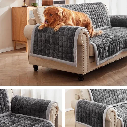 Vista 14 de Funda de sofá lavable para perros, alfombrilla antideslizante para gatos, manta para proteger los muebles, funda mullida para sofá de 3 cojines