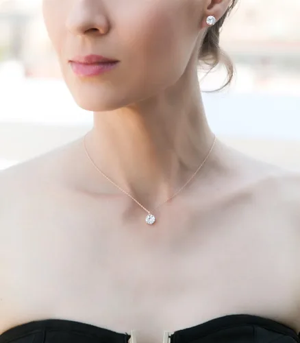 Vista 2 de A+O Regalo para dama de honor, juego de aretes y collar de circonita cúbica