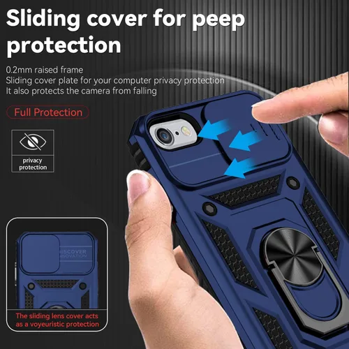 Vista 4 de Funda para iPhone SE 2022/3rd/2020 8/7, con protector de pantalla y funda para cámara, [grado militar] de 16 pies. Funda protectora a prueba de Azul