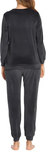 Vista 4 de Ekouaer Conjunto de pijama de manga larga para mujer, ropa de dormir suave de 2 piezas de terciopelo con bolsillos