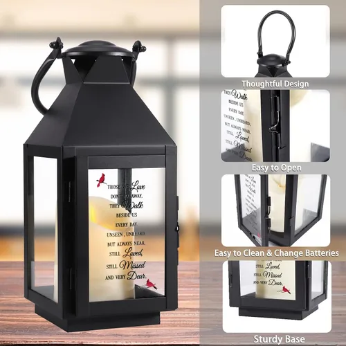 Vista 6 de Linterna conmemorativa con vela LED parpadeante y temporizador remoto, regalo de condolencias y duelo, recuerdo conmemorativo impreso UV