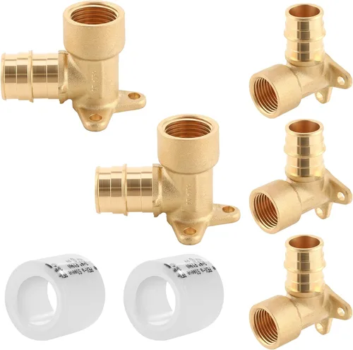 Vista 8 de Paquete de 5 YVSKM) 1/2" PEX-A Expansión × 1/2" Hembra NPT codo NPT, conexión roscada de flujo completo de latón sin plomo, certificado ASTM F1960